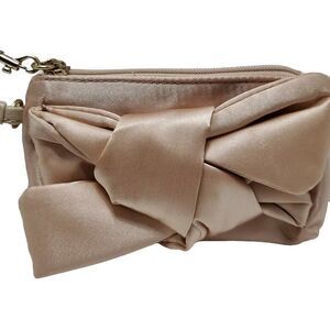 Jessica Simpson Women's Pink Soft Silk Wristlet Bow Baguette Mini Purse